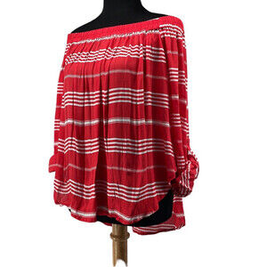 Revolve faithful the brand off the shoulder striped shirt roll up sleeve sz lg